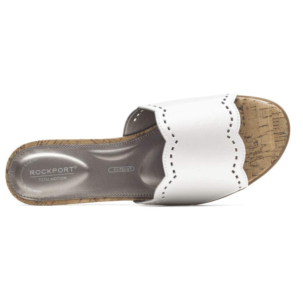 Rockport Womens Total Motion Zandra Scallop - Slides White - JAK724683